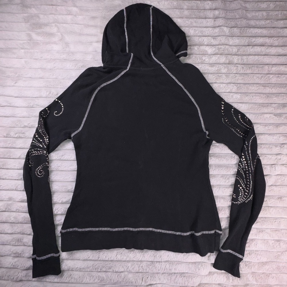 Ariat Jacket Womens XL Black Waffle Knit Thermal Studded Full Zip Top Y2K Grunge - Picture 11 of 11